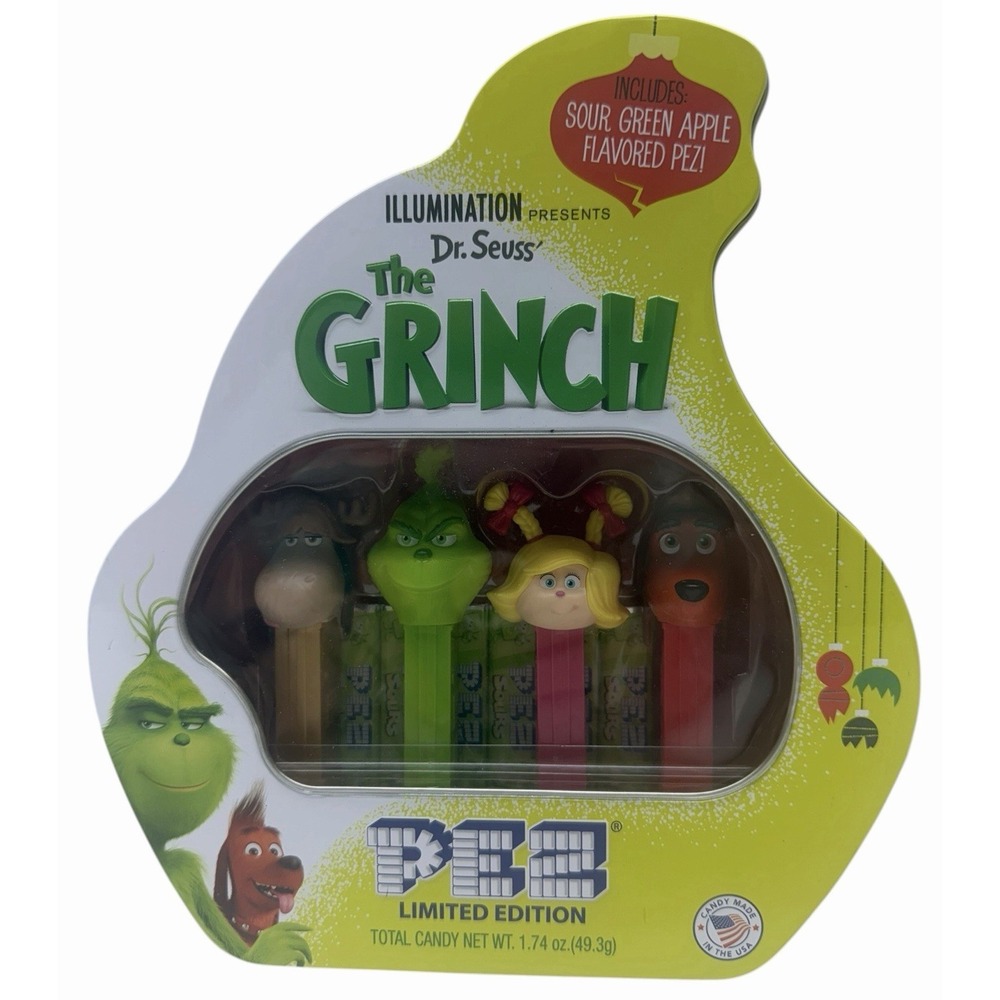 PEZ Dr Seuss Grinch Limited Edition Christmas Gift Tin Candy Dispenser BRAND NEW